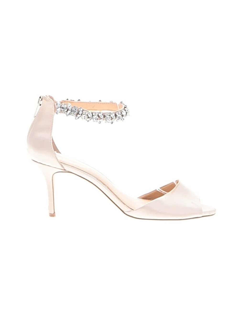 Badgley Mischka Blush Satin Jeweled Ankle-Strap Heeled Sandal